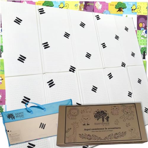 HappyBrain by Yalia - Alfombra Bebé Plegable XPE Alta Densidad 177x148,5x1cm | Tapete de Gateo Acolchado y Reversible | Incluye Bolsa y Caja de Regalo Premium