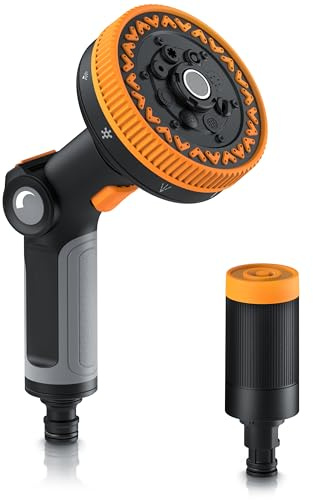 Brandson - Gartenbrause – 2in1 Garten Handbrause 3/4 Zoll - wechselbare Sprühköpfe – Multifunktionskopf 8 Sprühmuster – Hochdruck Jet Aufsatz – Wasserdurchfluss regelbar