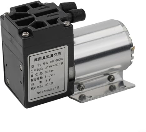 Bomba de vacío DC 12V | Bomba de succión de aire de presión negativa 5L/min 65-120kPa | Bomba de diafragma de bajo ruido con soporte para análisis de gas industrial | Muestreo | 9-14V