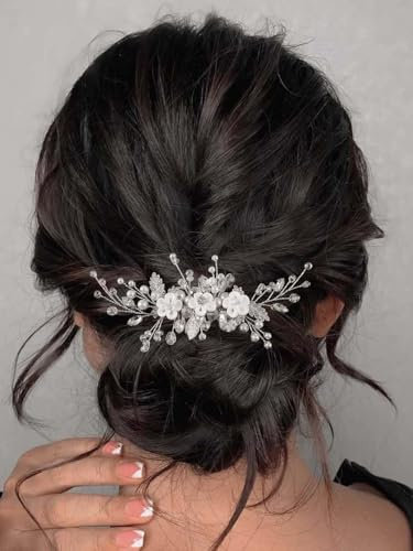 Prosy brud bröllop hårkam silver kristall hårdelar strass blomma huvudbonader brudklämma sidokammar hårtillbehör för kvinnor