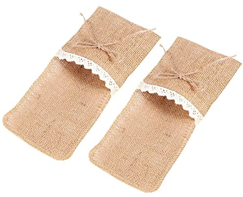 Gruita 20 PièCes SéRies Pays Table de Mariage Argenterie Titulaire Toile de Jute Couverts Poches Fourche Poches Rustique DéCoration de Mariage
