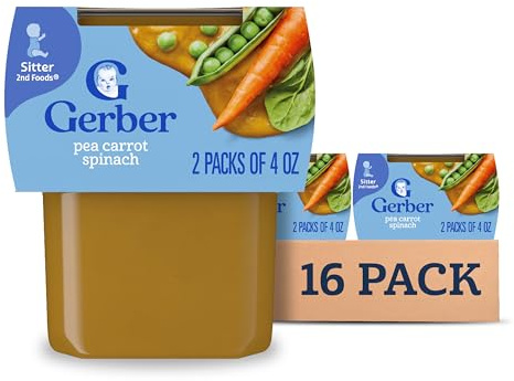 Gerber Stage 2 Baby Food, Pea Carrot Spinach Puree Tubs, Baby Puree, 16PK