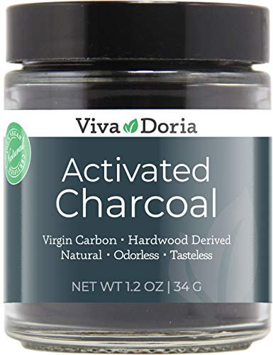 Viva Doria Virgin Activated Charcoal Powder, Hardwood Derived, Food Grade, 34 g Glass Jar