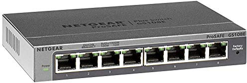 Netgear GS108E Managed Switch 8 Port Gigabit Ethernet LAN Switch Plus (Netzwerk Switch Managed, VLAN, IGMP Snooping, QoS, lüfterlos, Robustes Metallgehäuse, ProSAFE Lifetime-Garantie)
