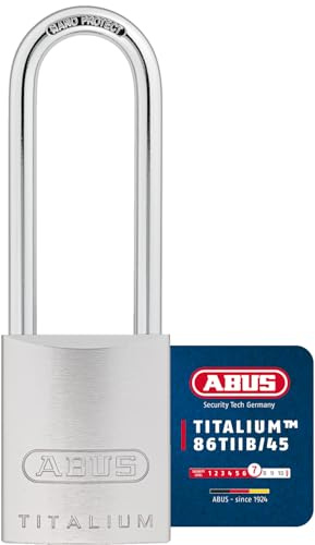 ABUS Titalium-Vorhangschloss 86TIIB/45HB80, Hochbügel ohne Zylinder, 04392 | Massiver TITALIUM-Aluminium-Schlosskörper, Spezialstahlbügel mit NANO-Protect, doppelte Bügelverriegelung, für Halbzylinder