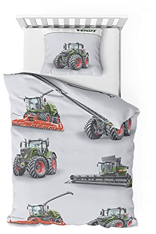 Träumschön Biber Bettwäsche Set 2tlg 135x200 cm + 80x80 cm – Flauschige Kinderbettwäsche Traktor – Weiche Winterbettwäsche mit Mähdrescher - Atmungsaktiv, Warm & Hautfreundlich - 100% Baumwolle