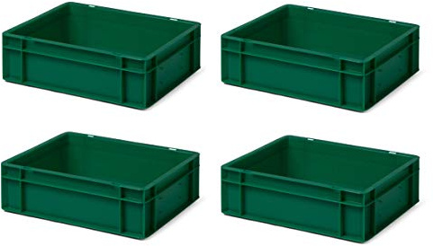 1a-TopStore 4 Stk. Transport-Stapelkasten TK412-0, grün, 400x300x120 mm (LxBxH), aus PP, Volumen: 10 Liter, Traglast: 30 kg, lebensmittelecht, made in Germany, Industriequalität