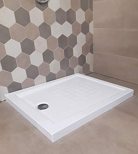 Plato ducha acrílico reforzado cm H 5,5 x 80 x 100 blanco con desagüe cromado hilo/Encimera suelo