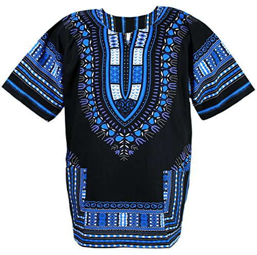CHAINUPON African Dashiki Cotton Shirt Unisex Tribal Festival Boho Hippie Kaftan (Large, Black Dark Blue)