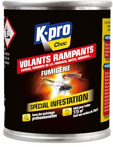 K.PRO Fumigène spécial infestation tous insectes 60g | Élimine volants et rampants, traite jusqu'à 175 m³ soit 70 m², fumée pénètre les petites cavités