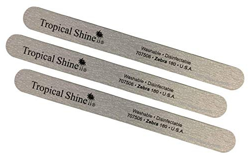 Tropical Shine 3-Pack Medium Zebra Nail Files 180 Grit Silver 7.5 Washable Disinfectable