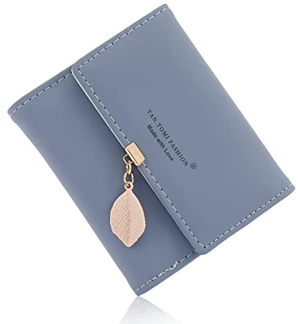 CALIYO Geldbeutel Damen aus Glattem und Weichem Synthetisches Leder Geldbörse klein Kurzformat Portemonnaie Farben mit vielen Fächern(Dunkelblau)