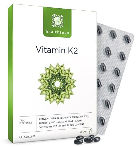 Healthspan Vitamin K2 75 µg | Knochen- und Blutgesundheit | Reinste und aktivste Form | Vegan | 60 Kapseln