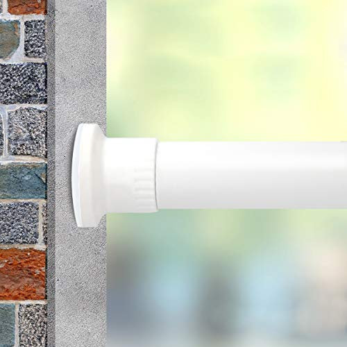 Tension Rod Shower Rail Curtain Poles, Shower Curtain Rail Heavy Duty Room Divider Curtain Rod, Adjustable Bathroom Rust Free Extendable Window Tension Rod (White, 110-210CM)