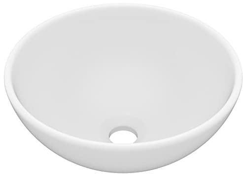 vidaXL Luxus Waschbecken mit Abflussloch Waschschale Aufsatzwaschbecken Waschtisch Waschplatz Handwaschbecken Rund Matt Weiß 32,5x14cm Keramik