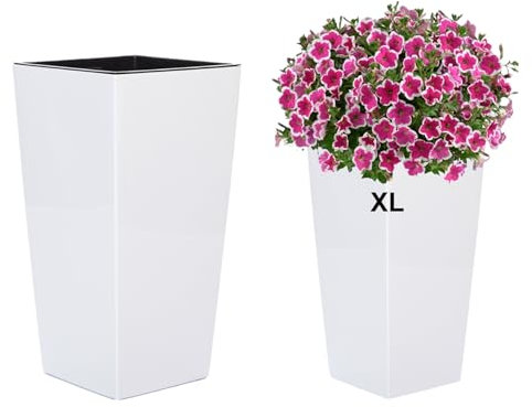 MELTOM Blumentopf aus Kunststoff in Hochglanz Pflanzkübel Blumenkübel mit Herausnehmbaren Einsatz (XL)