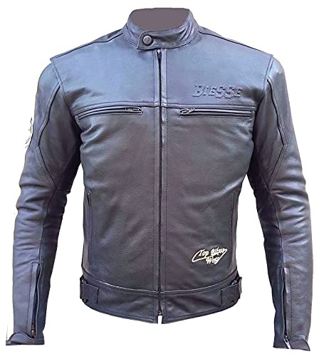 BI ESSE - Chaqueta de piel para moto Racing/Touring, estilo vintage, desenfundable, chaleco térmico extraíble, con protecciones Negro XXXL