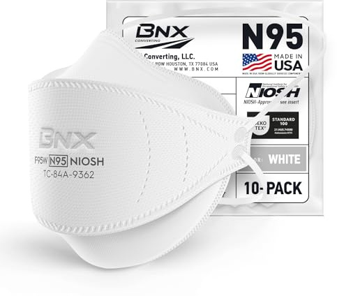AccuMed N95 Mask NIOSH Certified MADE IN USA Particulate Respirator Protective Face Mask, Tri-Fold Cup/Fish Style, (10-Pack, Approval Number TC-84A-9362 / Model F95W) White