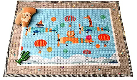 Kinder Baby Krabbeldecke Faltbare, Hiseng Baumwolle Groß Spielmatte Kinder Teppiche Rutschfeste Baby Bodenmatte Waschbare Krabbelmatte für Outdoor Spielteppich (Wunderbare Reise,145x195cm)