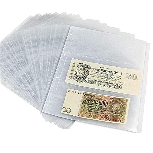 100er Pack Banknoten Hüllen für Ringbinder A4 mit 3 Taschen 97 x 220 mm Glasklar Weichmacherfrei für 6 Banknoten I SAFE 5483C