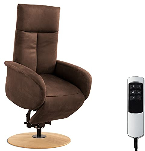 CAVADORE TV-Sessel Juba mit Akku / Fernsehsessel mit Aufstehhilfe + elektrisch verstellbarer Relaxfunktion / 2 E-Motoren / 75 x 112 x 82 / Lederoptik, Dunkelbraun