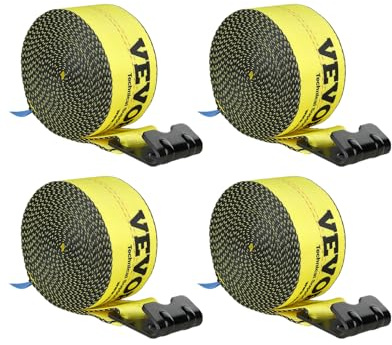 VEVOR Winch Straps, 4 x 30', 6000 lbs Load Capacity, 18000 lbs Break Strength, Truck Straps with Flat Hook, Flatbed Tie Downs Cargo Control for Trailers, Farms, Rescues, Tree Saver, Yellow (4 Pack)