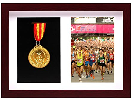 Medaillendisplay, Massivholztiefrahmen, Medaillen und Urkunden anzeigen, zur Anzeige von Sportspielen, Marathons, Medaillen, Urkunden und Fotos (Mahagoni)
