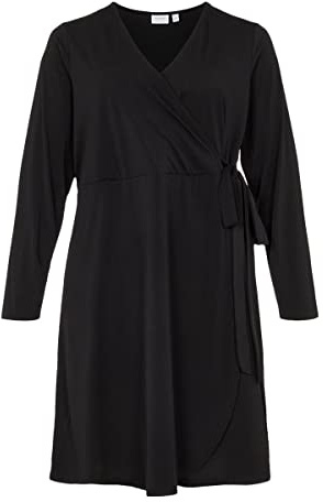 Vila Evoked by Viborneo L/S Vestido Envolvente/Su/Cur-Noos Cruzado, Negro, 54 Plus para Mujer
