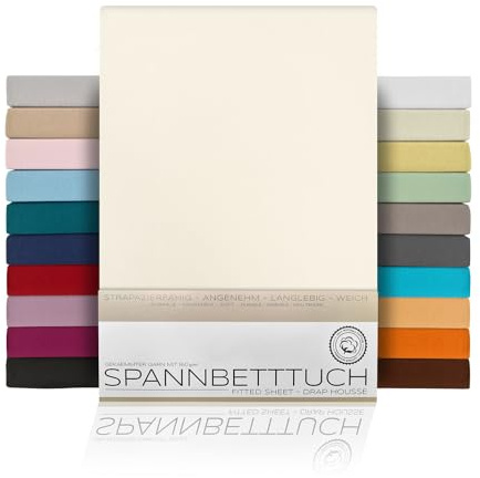 Beautex Spannbettlaken Jersey Baumwolle Topper 90x200x15 cm Elfenbein | atmungsaktiv, hautfreundlich, rundum elastisch, perfekte Passform, formstabil, 160 g/m², pflegeleicht, viele Farben