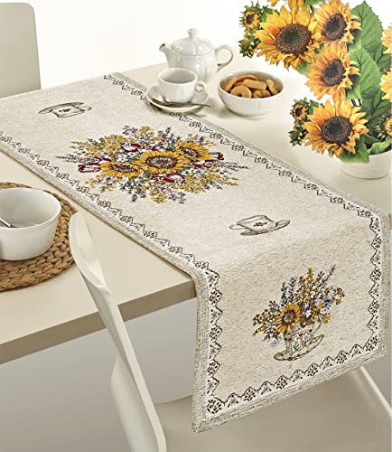 Confezioni Giuliana - Tovaglia Runner Jacquard Cinigliato Girasoli 40x180 cm - 60% Poliestere 40% Cotone - Made in Italy