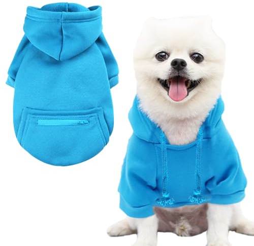 Jecikelon Winter-Hunde-Kapuzenpullover mit Taschen, warme Hundekleidung für kleine Hunde, Chihuahua-Mantel, Kleidung, Welpen, Katzen, Größe XXS, Y02-Blau