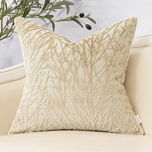 Yangest Beige Twigs Throw Pillow Cover Branches Velvet Cushion Case Neutral Pillowcase for Sofa Couch Bedroom Living Room Home Decor,18x18 Inch