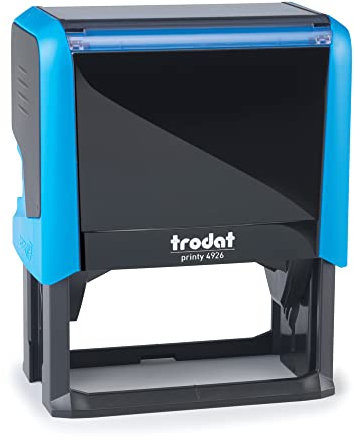Trodat - Printy 4926 - Custom Stempel mit Wunschtext personalisieren, hier gleich online gestalten Gehäusefarbe blau – Adresstempel - Firmenstempel - mit Wunschtext - 75x38 mm - 10 Zeilen