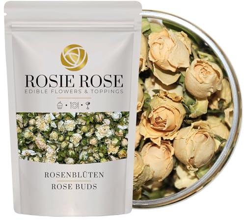 Rosie Rose essbare weiße Rosenblüten Vintage White, 50g Getrocknete Blumen für Hochzeitstorten, Backen & Kochen, natürliche Rosenblüten als essbare Deko für Kuchen und Speisen