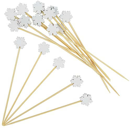 AWCIGG® 100 Stück Schneeflocke Cocktailspieße, Hölzerne Cocktail Zahnstocher, Weihnachtsparty Cocktail Picks, Weihnachten Partyspieße Cocktail Sticks für Weihnachtsfeier Essen & Trinken Dekoration