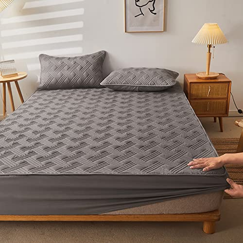 ONURTH Boxspring Spannbetttuch Bettlake 180 x 200cm,einfarbige Baumwolle, Dickes, gestepptes Spannbettlaken, rutschfeste Matratzenschoner-Bettlaken für Schlafzimmer Hotel dunkelgrau