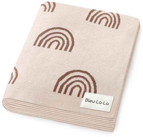Bleu La La Empfangs Babydecke - 100% Luxuriöse Weichbaumwollstrick Warme Gemütliche Kuscheldecke für Kinderwagen und WiegePuckdecke für Neugeborene Säuglinge und Kleinkinder (Regenbogen - Taupe)