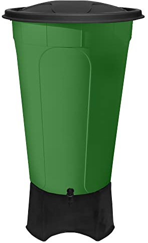 Large Green Water Butt with Stand, Cover & Tap Garden Waterbutt Barrel Rain Water Collector - Bottle Green - 210L