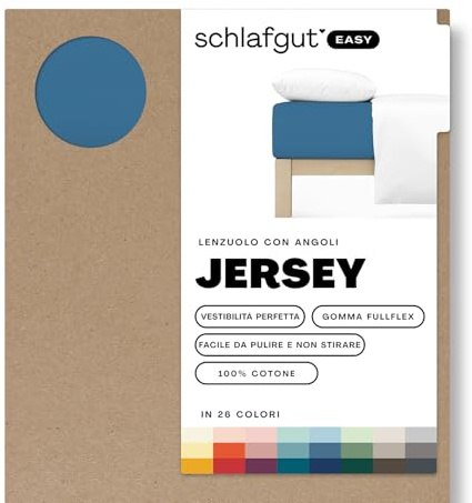Schlafgut Easy Jersey Spannbettlaken 140x200 bis 160x200 Blue Mid, Spannbetttuch aus 100% Baumwolle