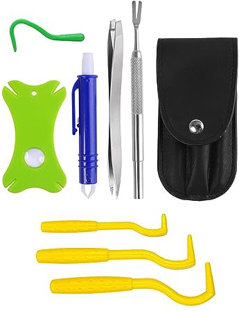 Set di 8 pinzette per zecche con custodia in pelle, per rimuovere le zecche, per rimuovere i pidocchi, in acciaio inox, riutilizzabili, adatti per cani, gatti