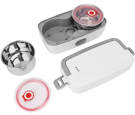 Boîte à Lunch électrique Auto cuisson Portable, Mini Cuiseur à Riz, 2 Bols Intérieurs en Acier Inoxydable, Boîte à Lunch Isotherme pour Aliments, Protection Anti séchage pour la Maison/le Bureau(UE)