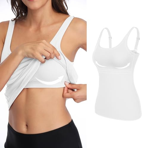 V FOR CITY Womens Vest Ladies Tank Top with Shelf Bra Summer Tops Cotton Camisole Adjustable Wider Strap Shirts
