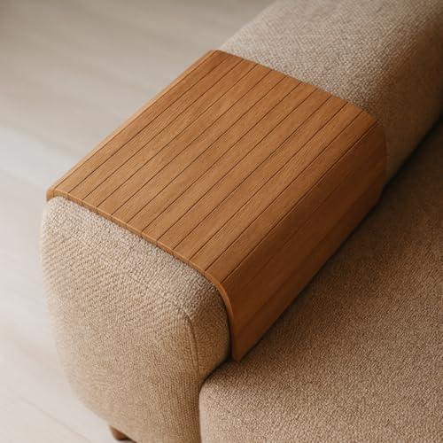 ABACHI WOOD Vassoio naturale in legno per divano, resistente al calore, supporto per bevande e snack per braccioli, sottobicchiere, decorazione per la casa e regali, 42 x 32 cm (legno naturale)