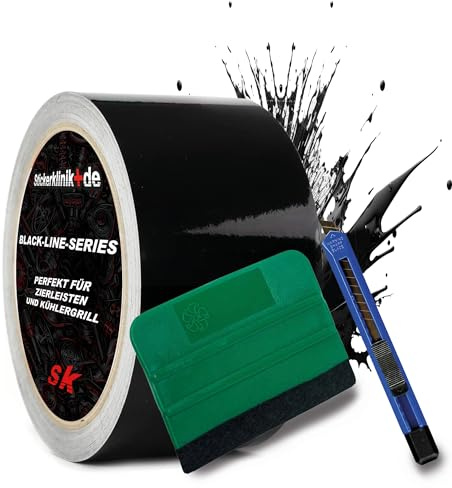 1A Style Sticker Blackline-Serie Zierleisten Folie zum Folieren von Auto Chromleisten Frontgrill 10M Selbstklebend (Schwarz Glanz, 50mm Bundle)