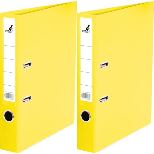 Kangaro PP Kunststoff Ordner 5 cm Rückenbreite DIN A4. Farbe Gelb (Ringordner, Aktenordner, Briefordner) (Packung mit 2)