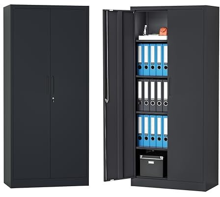 STEELSØN Regulus Metallschrank abschließbar – Stahlschrank mit 5 Ebenen – Werkzeugschrank mit Doppeltüren Schwarz – Werkstattschrank mit verstellbaren Ablagen – Aktenschrank/Büroschrank Metall