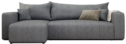 Ecksofa mit Schlaffunktion und Bettkasten 248 x 145 cm Grau | 248 x 145 x 79 cm, Kiefernholz und MDF, Hoher Sitzkomfort, Wohnen und Schlafen, Integrierter Bettkasten