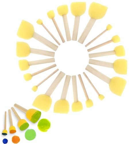 Roinaid 20 Stück Schwammpinsel Schaumstoffpinsel Malschwamm Stupfpinsel Schwammpinsel Kinder Schaumstoff Pinsel, Schwämme Zum Malen, DIY Handgefertigt, Acrylmalerei Zubehör Zeichnen von Kindern