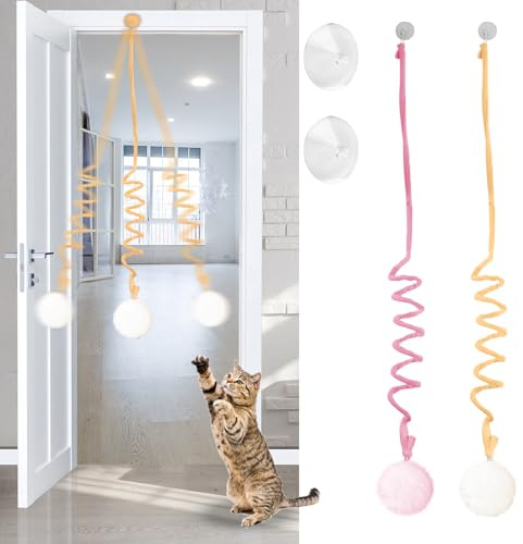 Adiwo Katzenspielzeug Hängende Türrahmen, 2 Stück Selbstbeschäftigung Interaktives Katzenspielzeug Hängendes Plüschspielzeug für Katzen mit Glocke Einziehbar Kätzchen Zauberstab Spielzeug Cat Toys