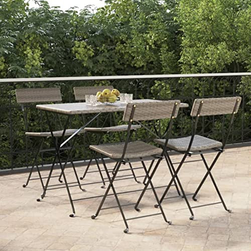 ShGaxin Bistrostühle 4 STK. Klappbar, Gartenstühle, Balkonstuhl, Balkon Stuhl, Garten Stühle, Terrassenstuhl, Stühle Für Draußen, Grau Poly Rattan und Stahl